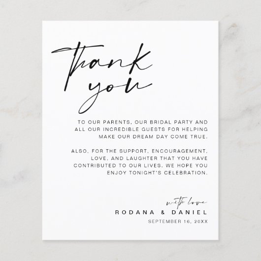 Modern script bedankt je bruiloft-ontvangstkaart (Voorkant)