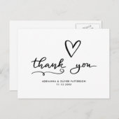 Modern script bedankt | Schattige Hart bruiloft Briefkaart (Voorkant / Achterkant)