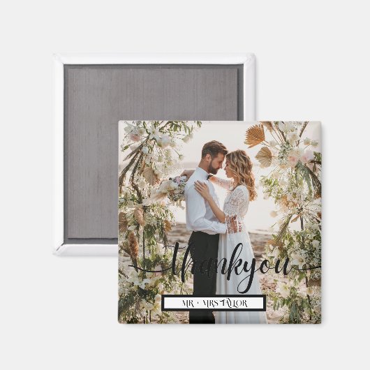 Modern script bedankt voor je bruiloft foto's magneet (Voorkant / Achterkant)