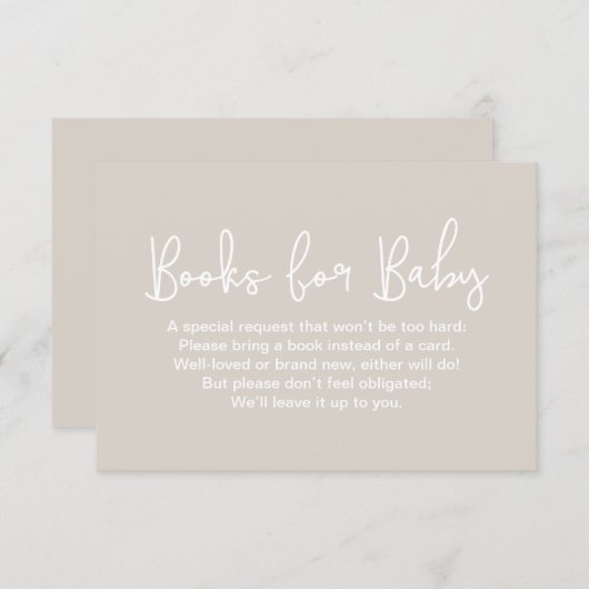 Modern Script Beige Baby shower Book Request Informatiekaartje (Voorkant / Achterkant)