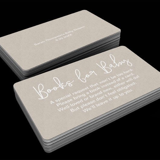 Modern Script Beige Baby shower Book Request Informatiekaartje