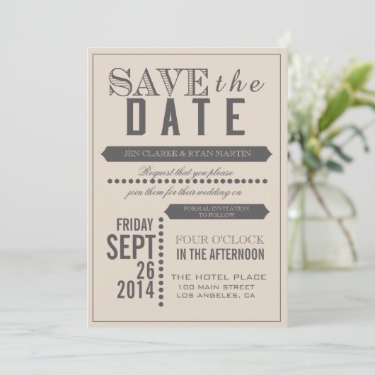 Modern script beige en grijs Save the Date (Staand voorkant)