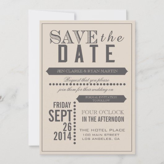 Modern Script Beige & Grey Bewaar de datum Save The Date (Voorkant)