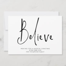 Modern script Believe Black White Christmas