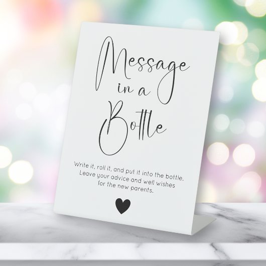 Modern script bericht in een flesje Baby shower Reclamebord Met Voetstuk