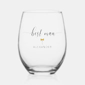 Modern Script Best Man Gold Bow Stropdas Naam Brui Wijnglas Zonder Voet (Voorkant)
