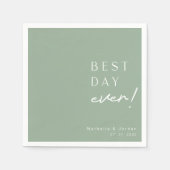 Modern Script Beste Dag Ooit Sage Groene Bruiloft Servet (Voorkant)