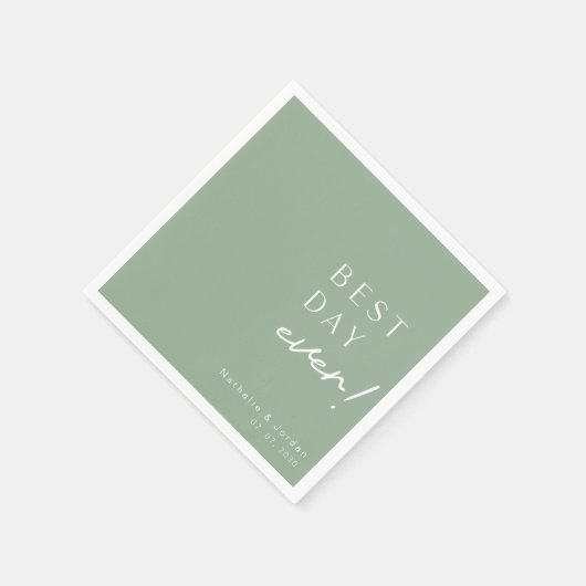 Modern Script Beste Dag Ooit Sage Groene Bruiloft Servet (Hoek)