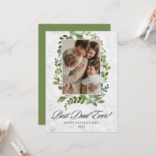 Modern script Beste pa Ever Leaf Vaderdag Kaart (Voorkant / Achterkant in situ)