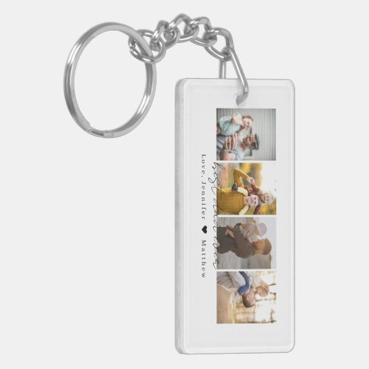 Modern Script Beste Papa Ooit 4 Foto's Collage Sleutelhanger (Voorkant Links)