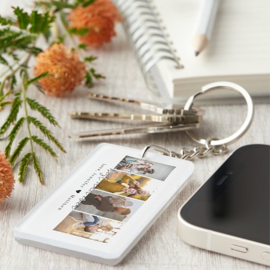 Modern Script Beste Papa Ooit 4 Foto's Collage Sleutelhanger (Voorkant Rechts)