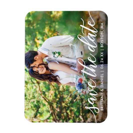 Modern script bewaart de Datumkoppeling foto W Magneet (Verticaal)