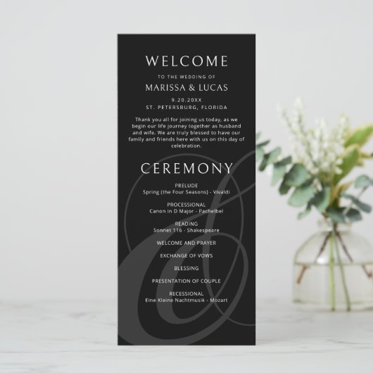 Modern Script Black Ampersand Wedding Program (Staand voorkant)