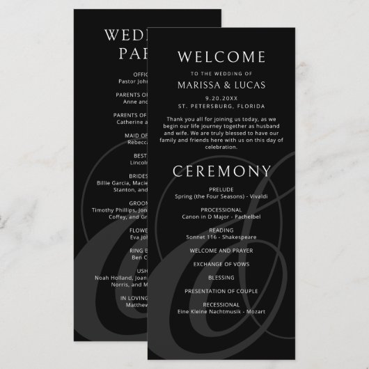 Modern Script Black Ampersand Wedding Program (Voorkant / Achterkant)