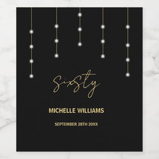 Modern Script Black And Gold Party Wijn Etiket (Enkel label)