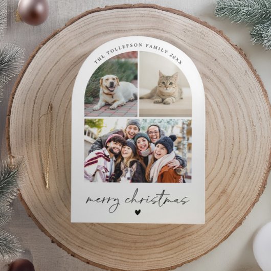 Modern Script Black and White Arch Christmas Feestdagenkaart