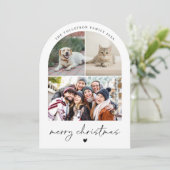 Modern Script Black and White Arch Christmas Feestdagenkaart (Staand voorkant)