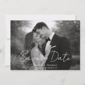 Modern Script  Black and White Photo Save the Date (Voorkant)