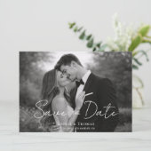 Modern Script  Black and White Photo Save the Date (Staand voorkant)