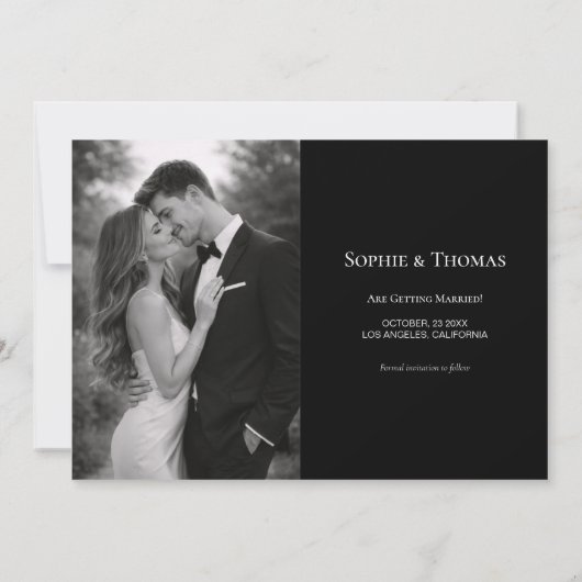 Modern Script  Black and White Photo Save the Date (Achterkant)
