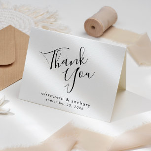 Modern Script Black and White Wedding Bedankt Kaart