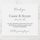 Modern Script Black and White Wedding Bedankt Sparkling Wijnetiket (Enkel label)