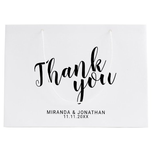 Modern Script Black and White Wedding Favor Groot Cadeauzakje (Voorkant)