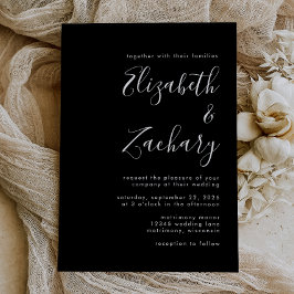 Modern Script Black and White Wedding Kaart