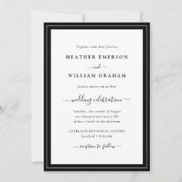 Modern Script Black and White Wedding Kaart