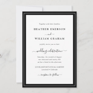 Modern Script Black and White Wedding Kaart
