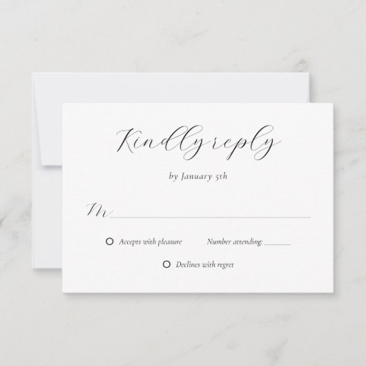 Modern Script Black and White Wedding RSVP Kaartje (Voorkant)