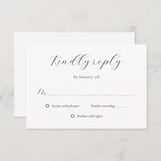 Modern Script Black and White Wedding RSVP Kaartje (Voorkant / Achterkant)
