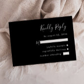 Modern Script Black and White Wedding RSVP Kaartje