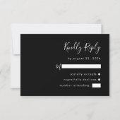 Modern Script Black and White Wedding RSVP Kaartje (Voorkant)