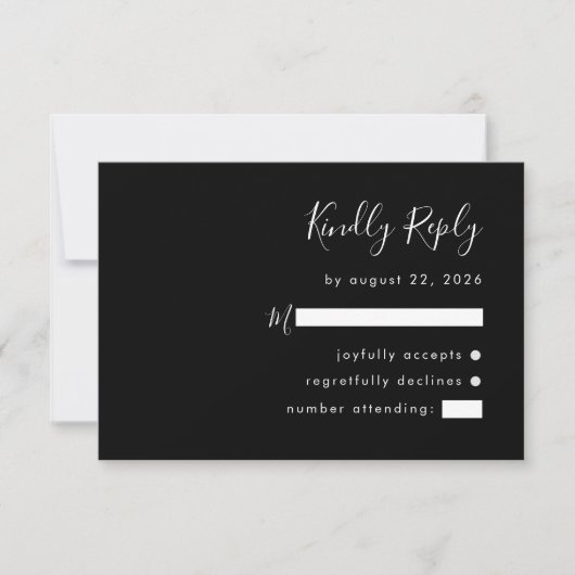 Modern Script Black and White Wedding RSVP Kaartje (Voorkant)
