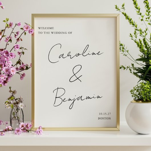 Modern Script Black and White Wedding Welcome Sign Poster