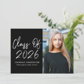Modern Script Black Class of 2025 Afstudeerfeest Kaart (Staand voorkant)