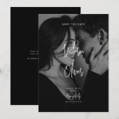 Modern Script Black Editorial Photo Save the Date (Voorkant / Achterkant)