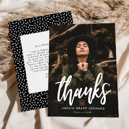 Modern Script Black en White Photo Afstuderen Bedankkaart