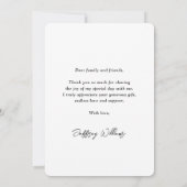 Modern Script Black en White Photo Afstuderen Bedankkaart (Achterkant)