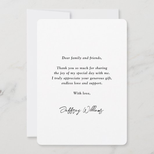 Modern Script Black en White Photo Afstuderen Bedankkaart (Achterkant)