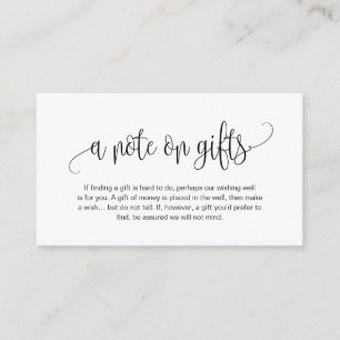 Modern script, Black font, A note on gifts Informatiekaartje