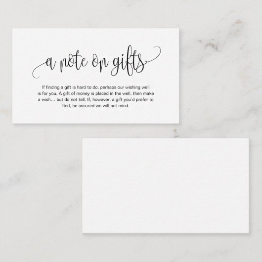 Modern script, Black font, A note on gifts Informatiekaartje (Voorkant / Achterkant)