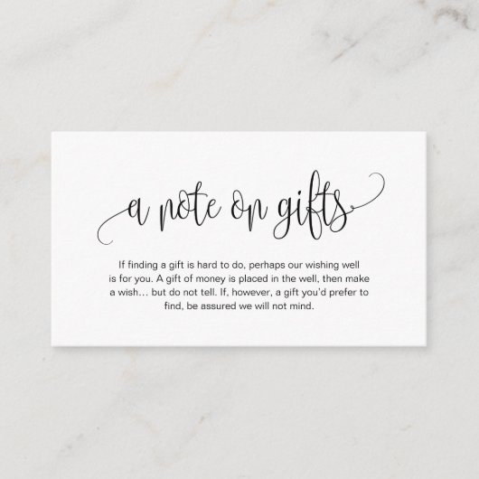 Modern script, Black font, A note on gifts Informatiekaartje (Voorkant)