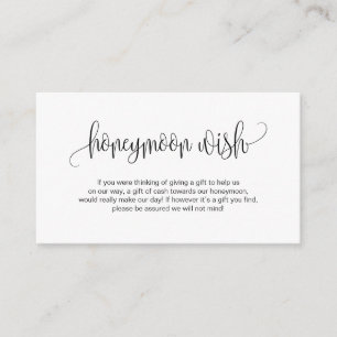 Modern script, Black font, Wedding Honeymoon Wish Informatiekaartje