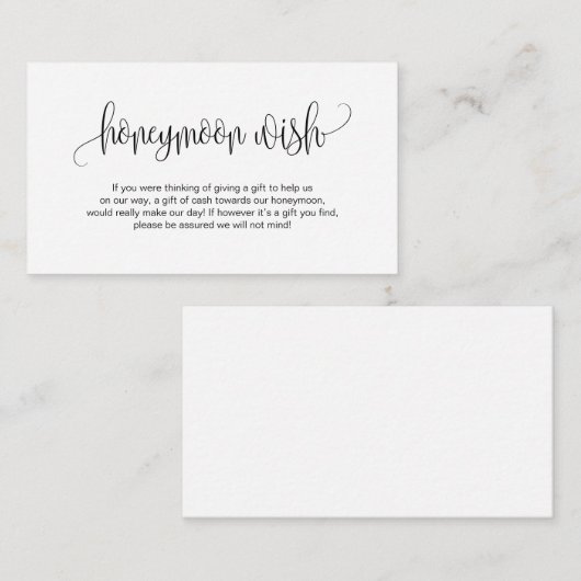 Modern script, Black font, Wedding Honeymoon Wish Informatiekaartje (Voorkant / Achterkant)