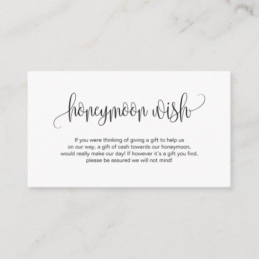 Modern script, Black font, Wedding Honeymoon Wish Informatiekaartje (Voorkant)