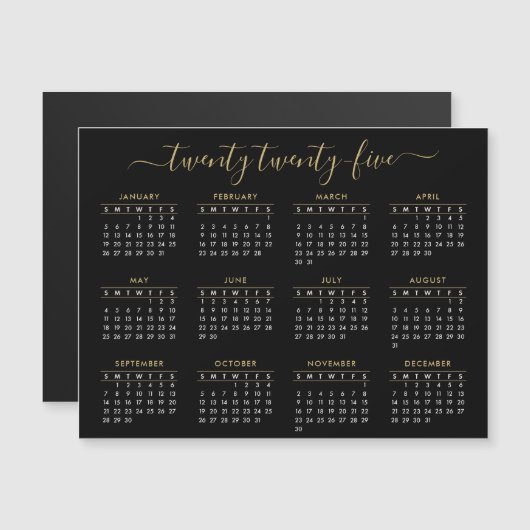 Modern Script Black Gold 2023 Calendar Magnet (Voorkant / Achterkant)