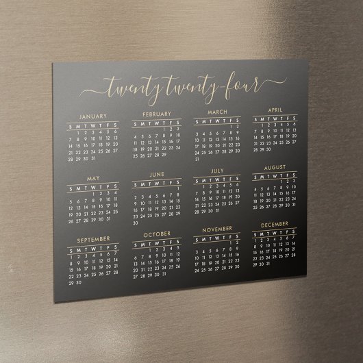 Modern Script Black Gold 2024 Calendar Magnet