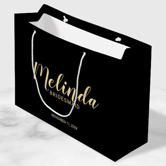 Modern Script Black&Gold Gepersonaliseerde bruidsm Groot Cadeauzakje